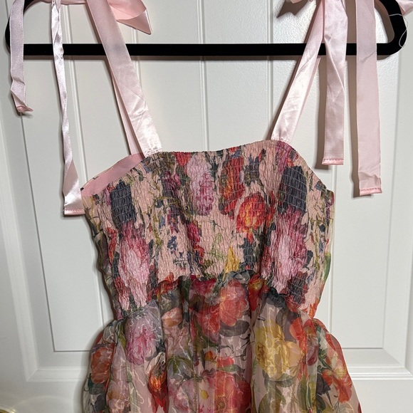 SHEIN Pink Floral Midi Dress with Ribbon Straps - Picture 4 of 5